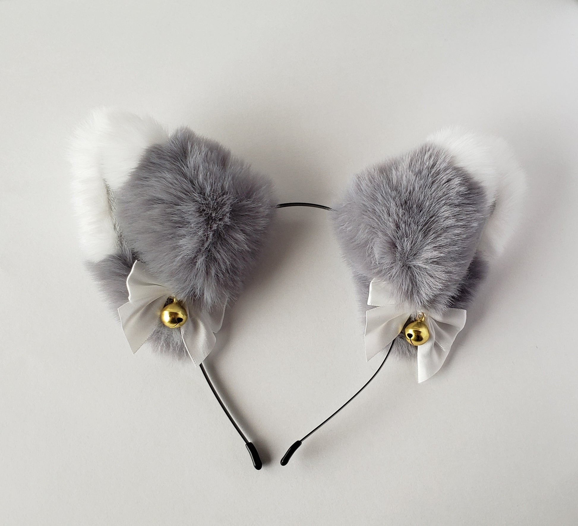 Gray fluffy cat ears headband with soft inner lining