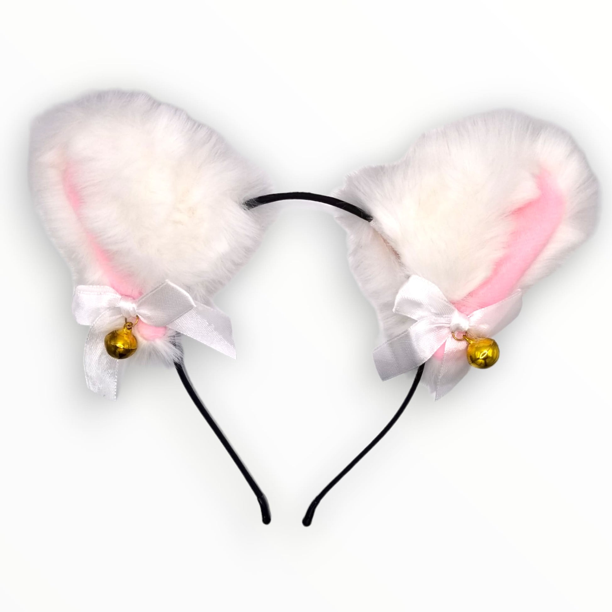 White fluffy cat ears headband close-up cosplay accessory