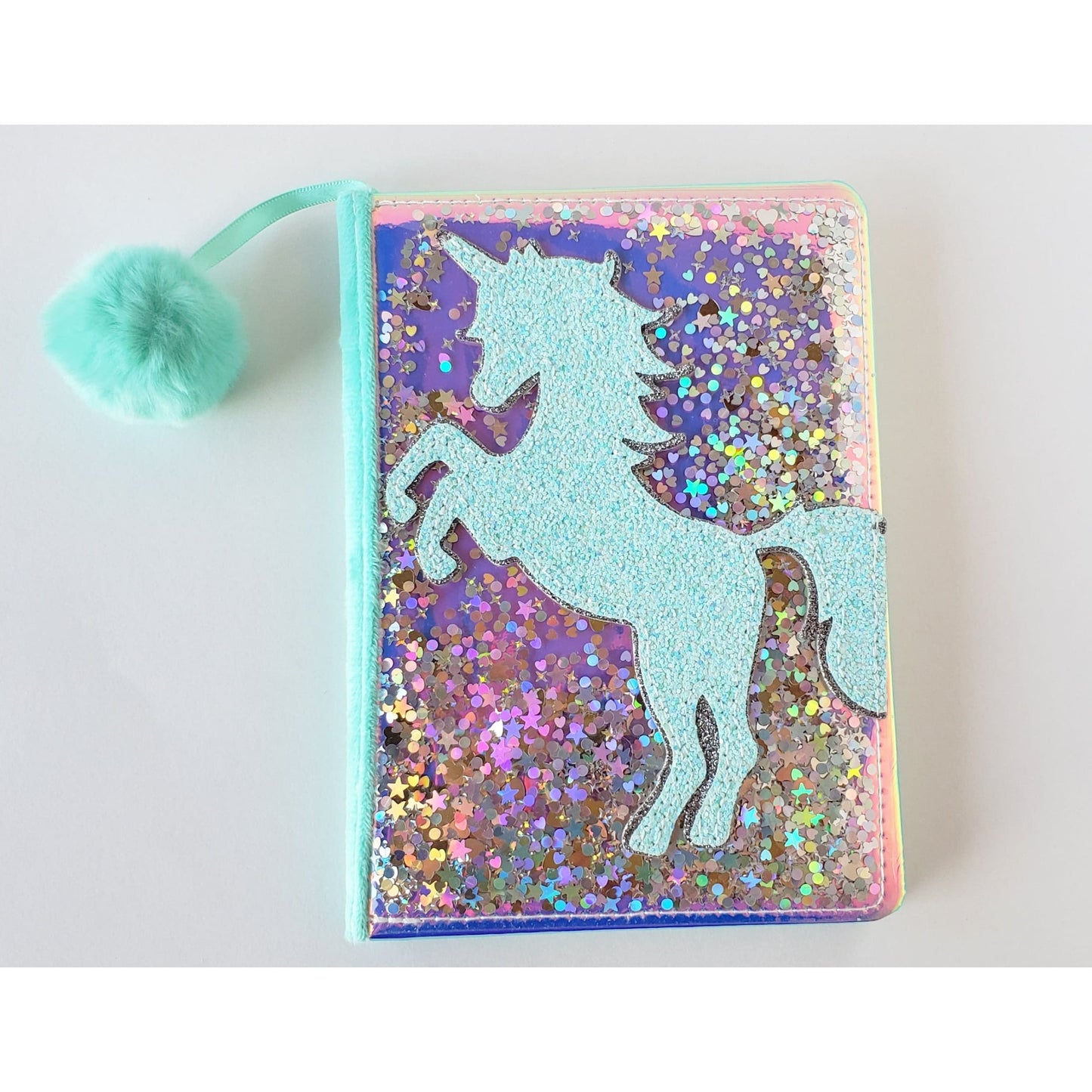 Glitter Unicorn Journal with Pom-Pom Tassel - Holographic Quicksand Cover from Confetti Kitty, Only 20