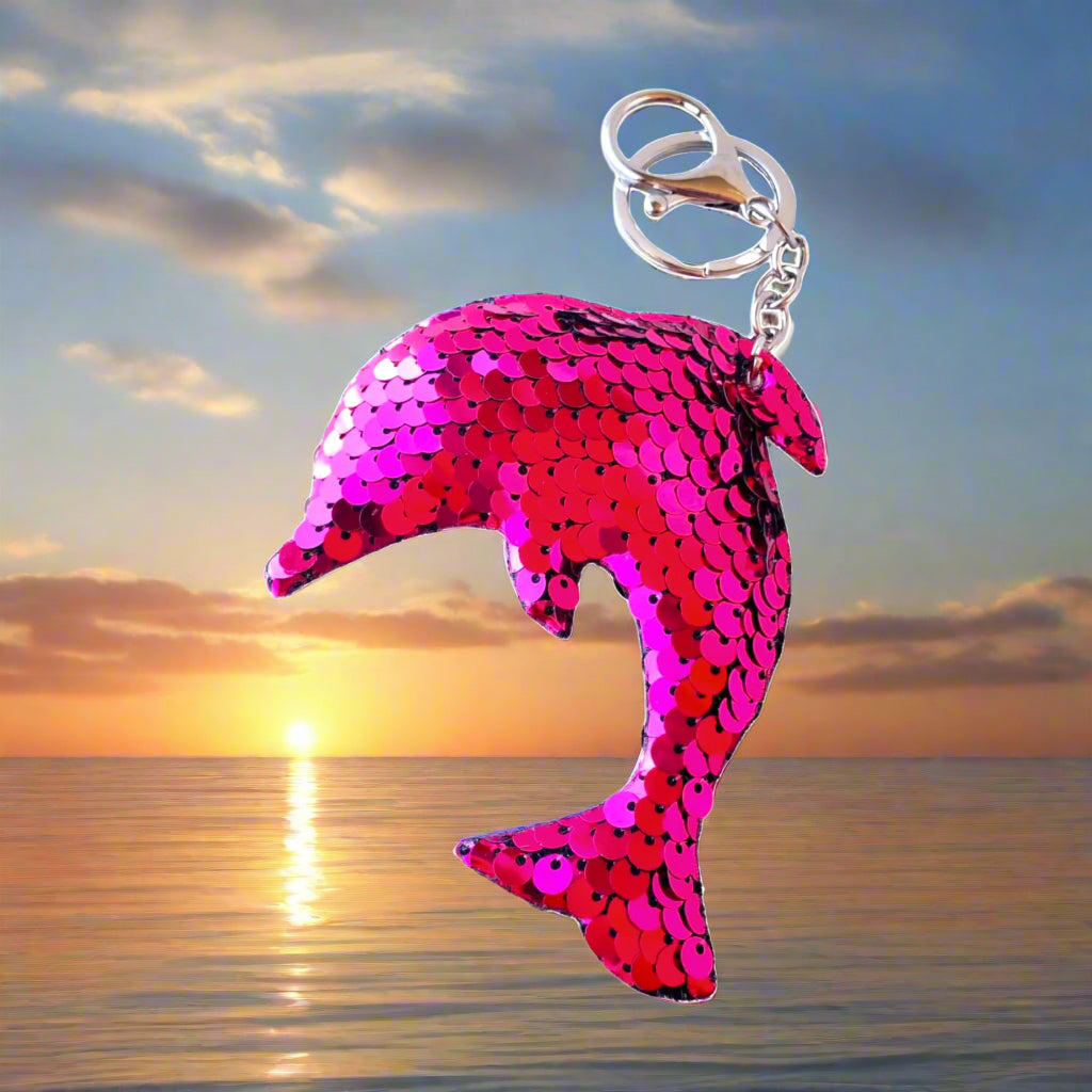 Sequin Dolphin Bag Charm Keychain from Confetti Kitty, Only 1.99