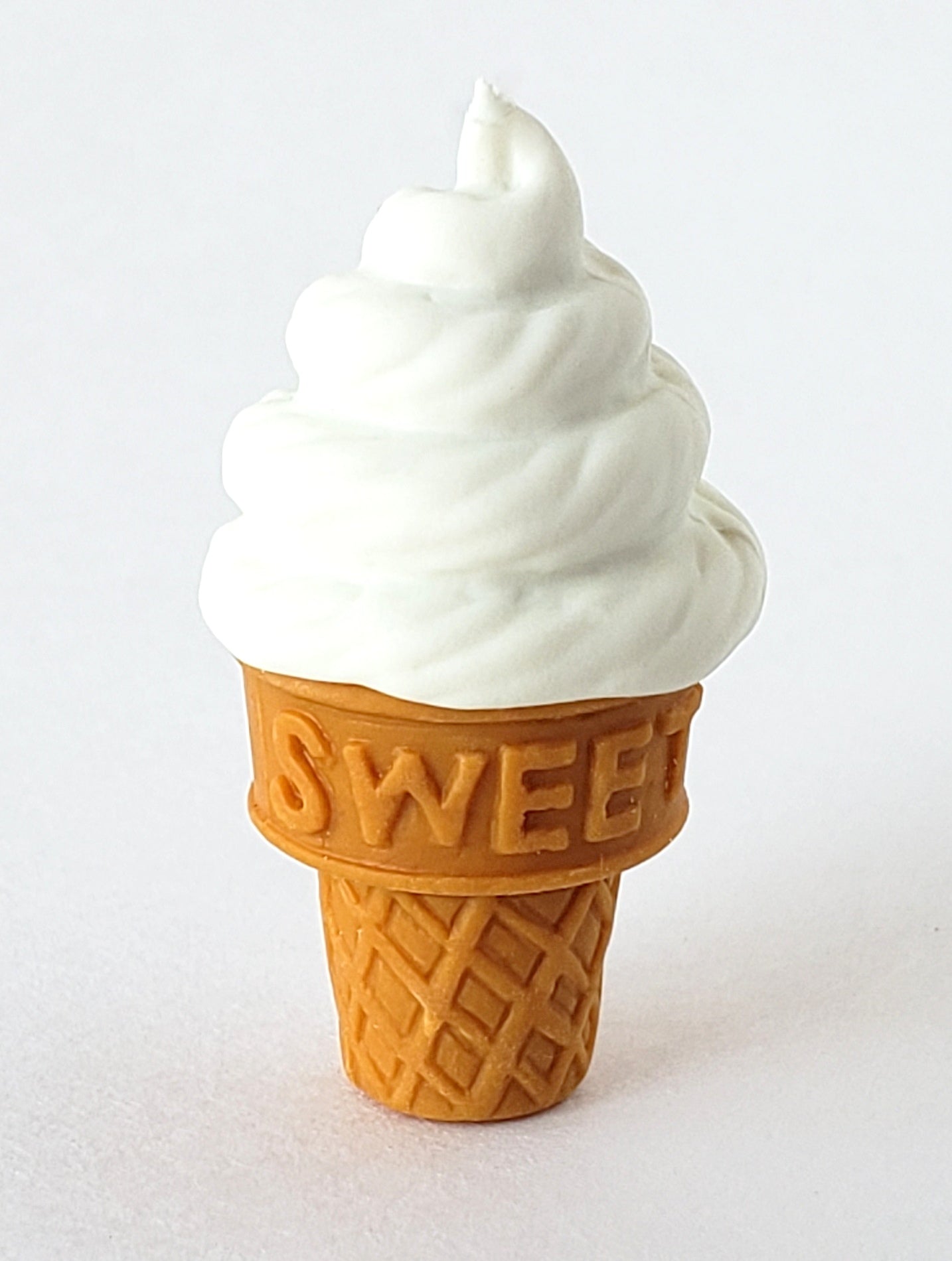 Iwako vanilla ice cream cone eraser on a white background