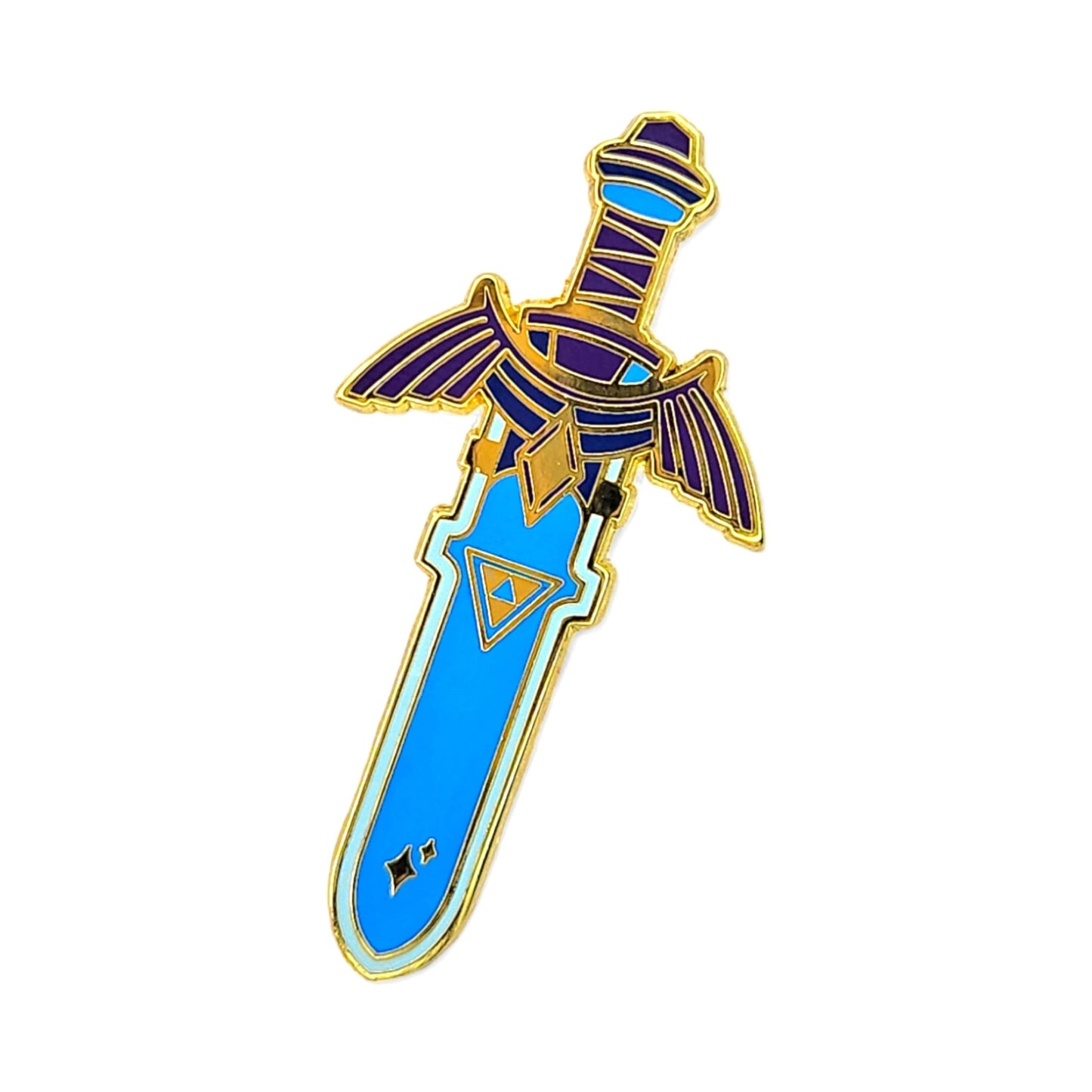 Decorative Zelda sword enamel pin with wings and blue blade - Legend of Zelda Sword Enamel Pin