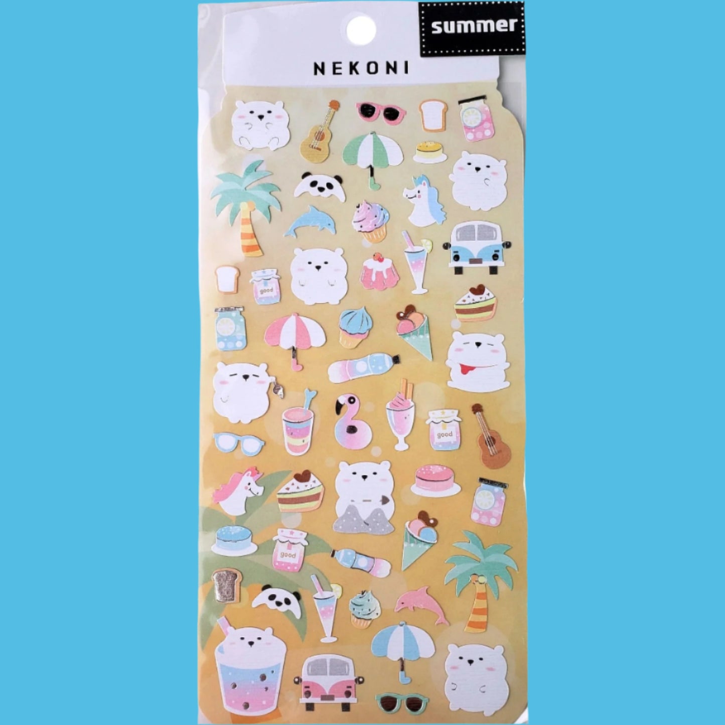 Nekoni Bear at the Beach Summer Journal Stickers from Confetti Kitty, Only 8
