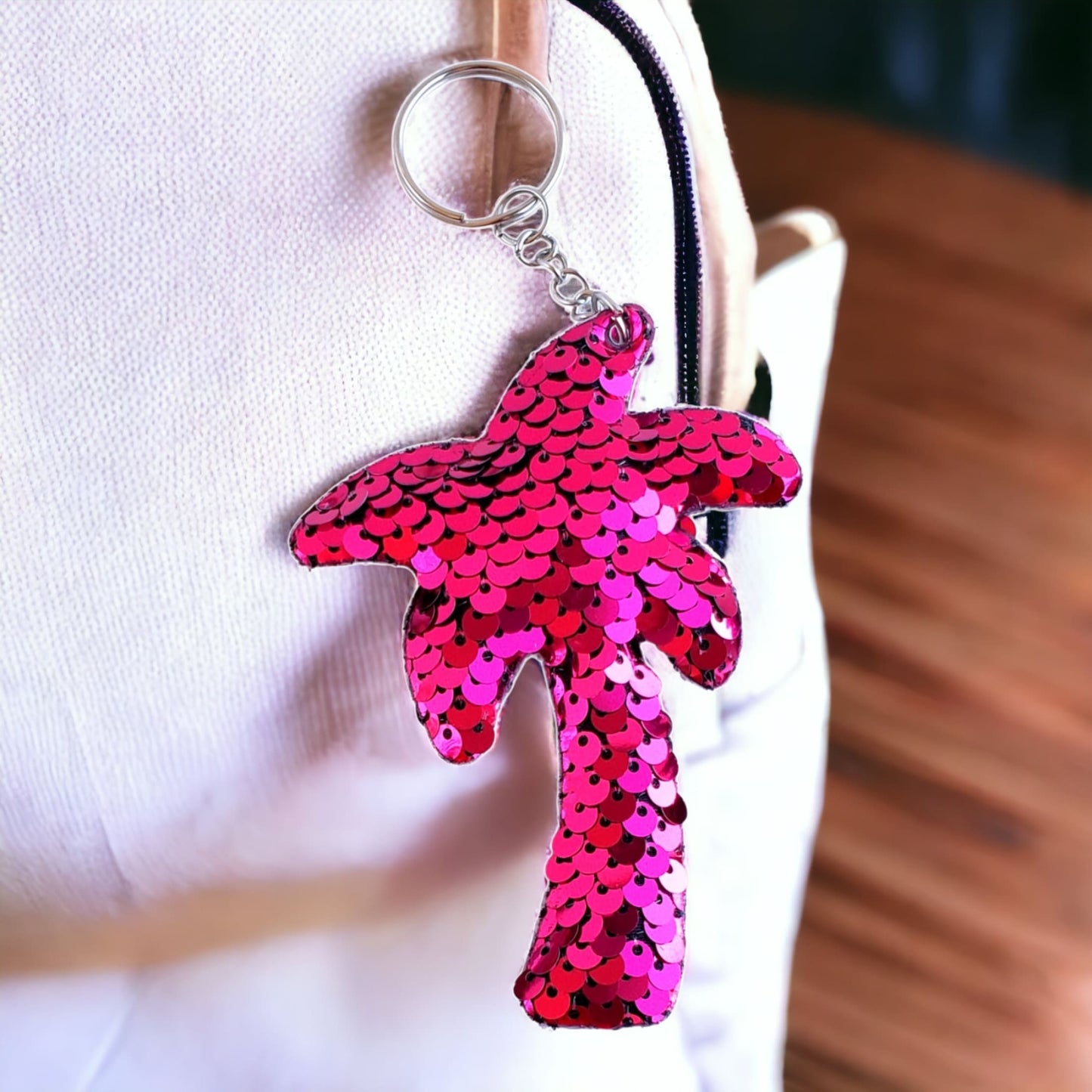 Sequin Palm Tree Bag Charm Keychain from Confetti Kitty, Only 2.99