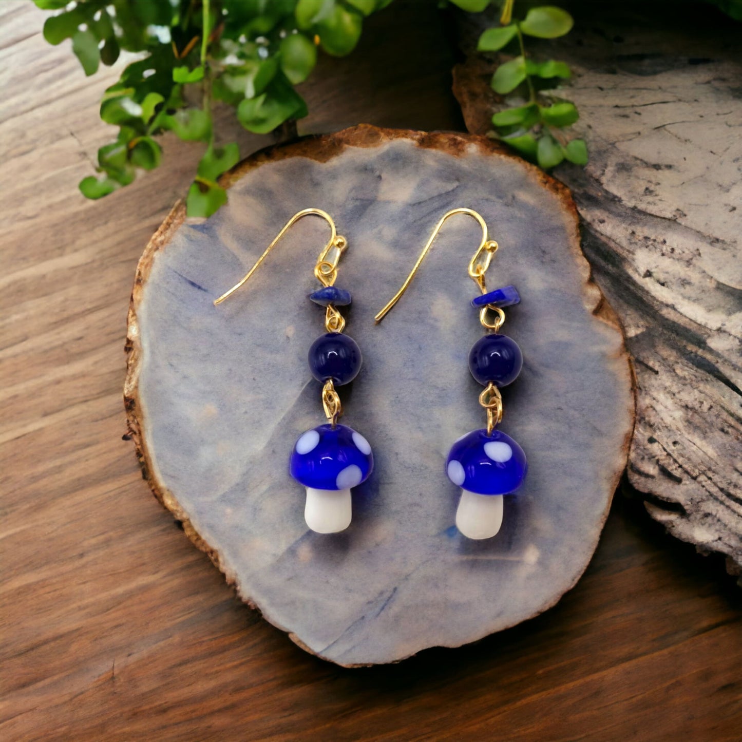 Sapphire Glass Mushroom Earrings from Confetti Kitty, Only 8