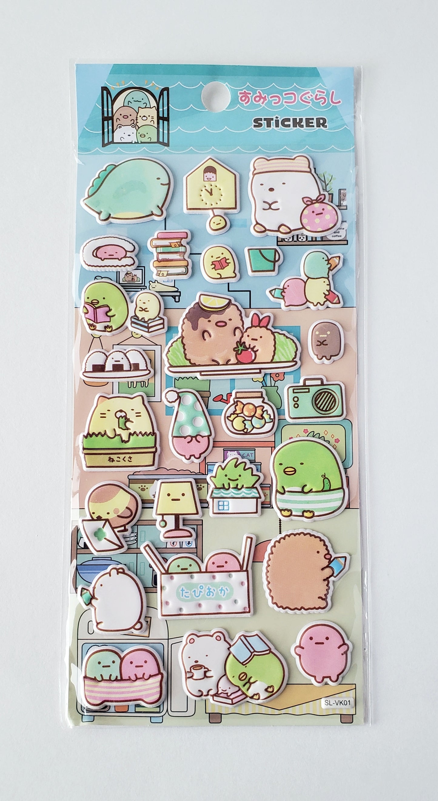 puffy Sumikko Gurashi sleepover sticker sheet on white background showing raised character decals