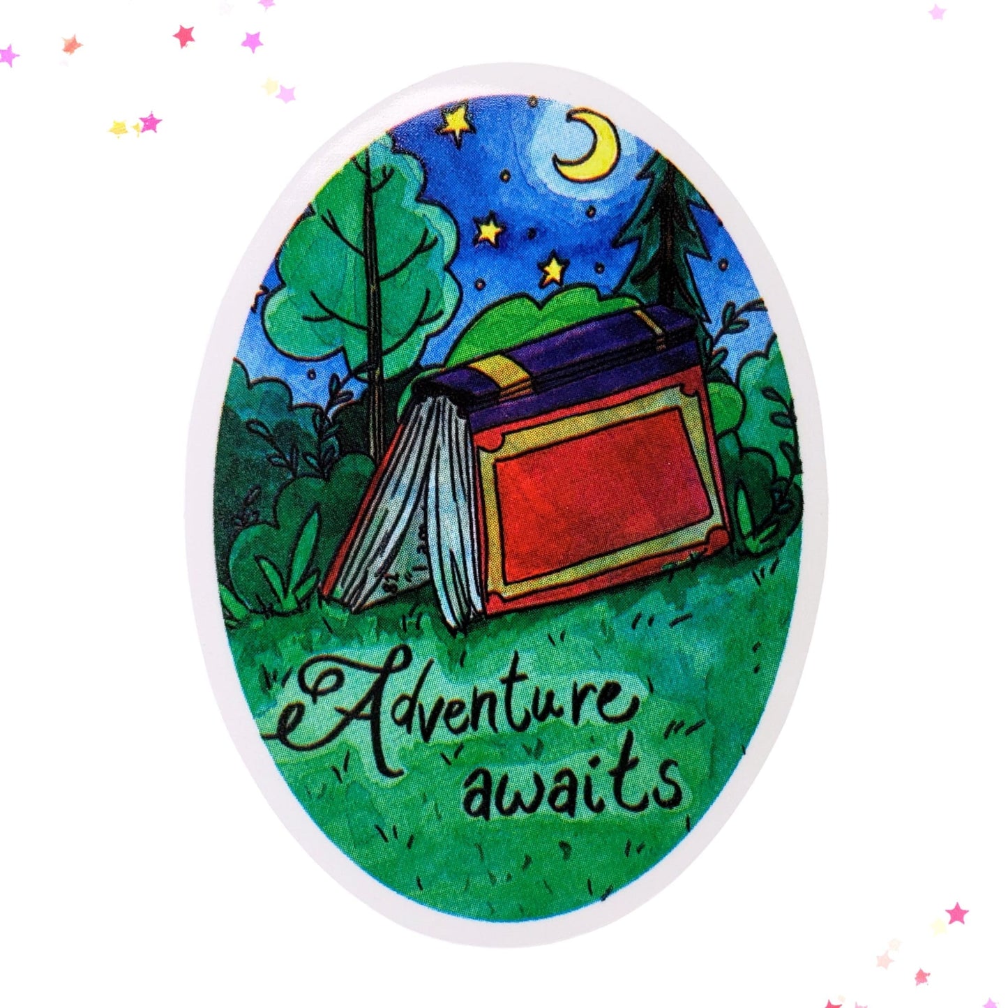 Adventure Awaits Inside These Pages Waterproof Sticker from Confetti Kitty, Only 1.00