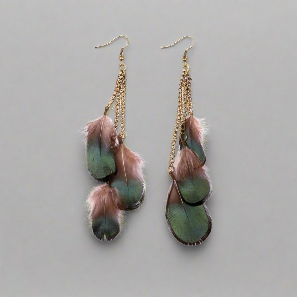 Boho Green Feather Dangle Earrings from Confetti Kitty, Only 12.99