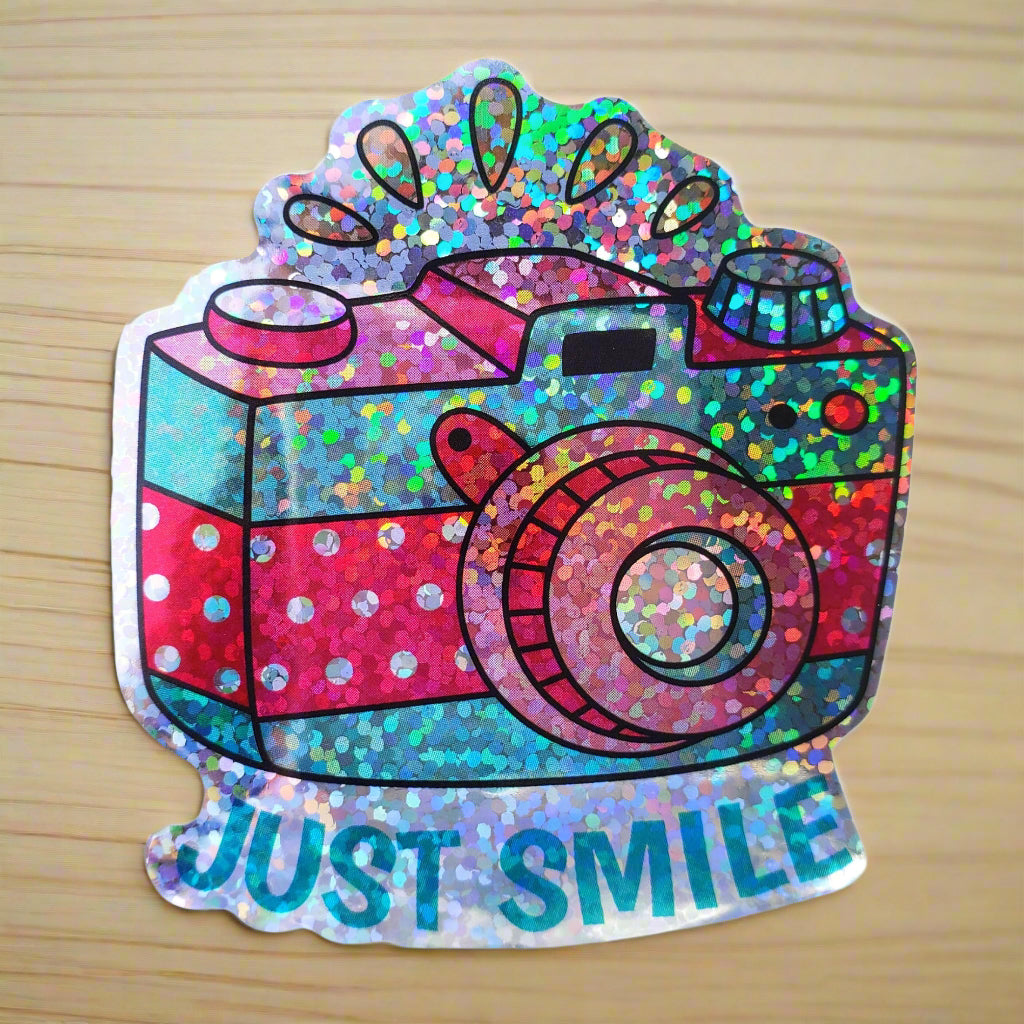 Holographic Glitter Just Smile Camera