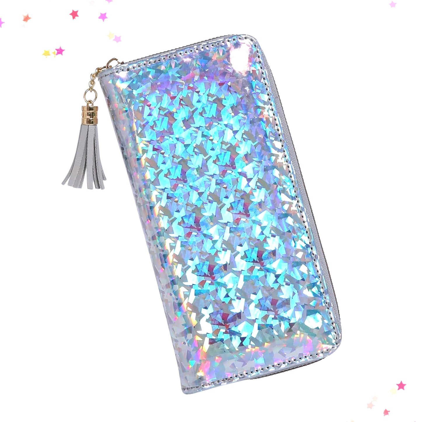 Holographic Long Wallet with Zip Tassel from Confetti Kitty, Only 18.99