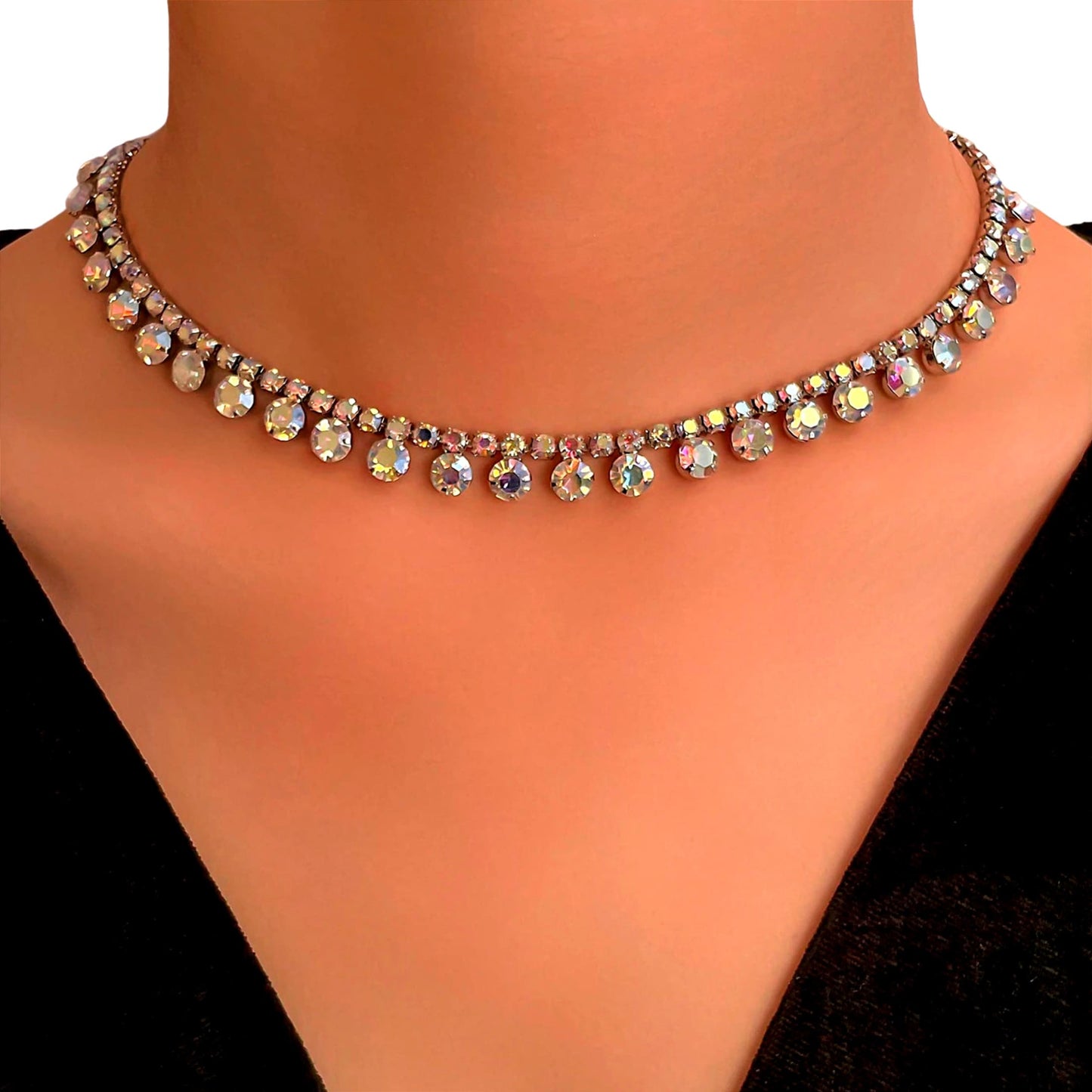 Iridescent Aurora Borealis Rhinestone Choker Necklace from Confetti Kitty, Only 12.99