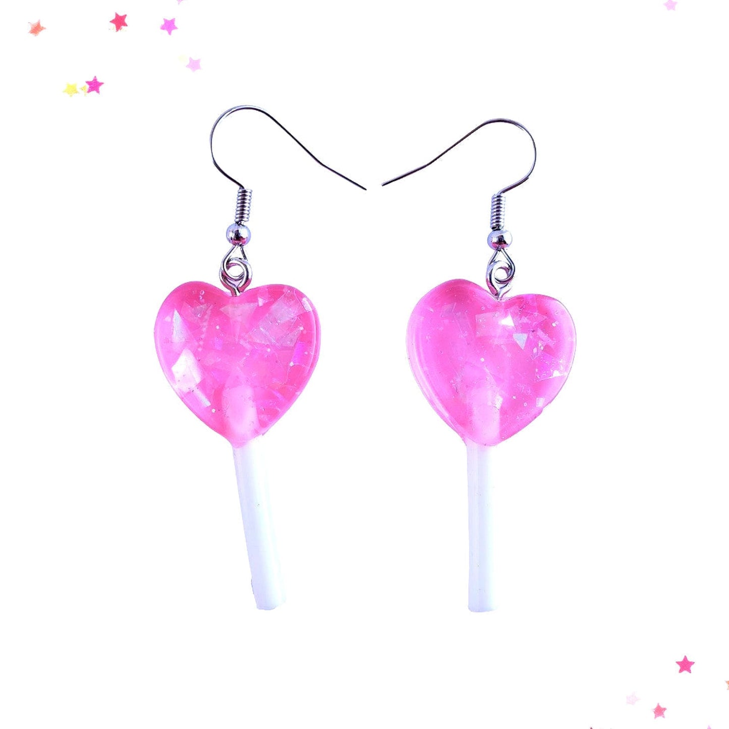 Kawaii Heart-Shaped Pink Sparkle Lollipop Earrings from Confetti Kitty, Only 7.99