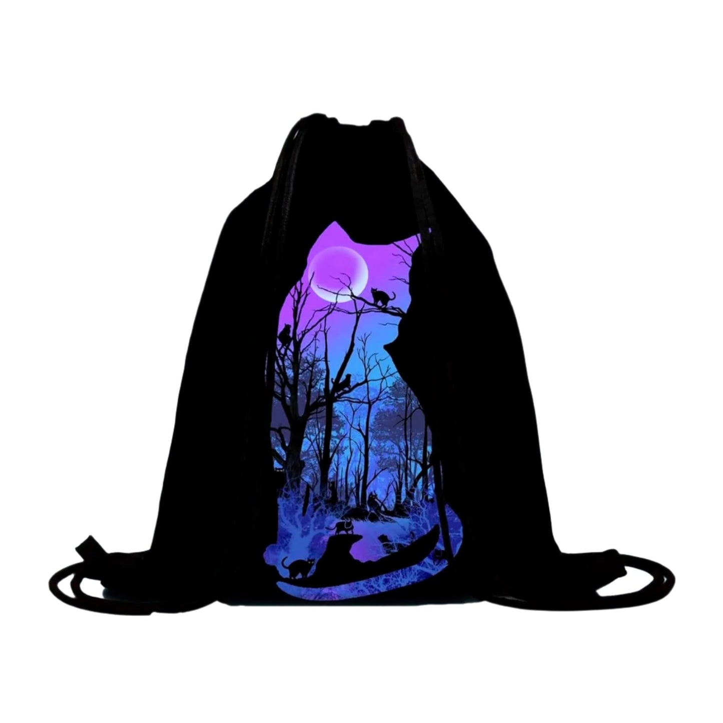 Midnight Cats in the Woods Drawstring Backpack Bag from Confetti Kitty, Only 12.99