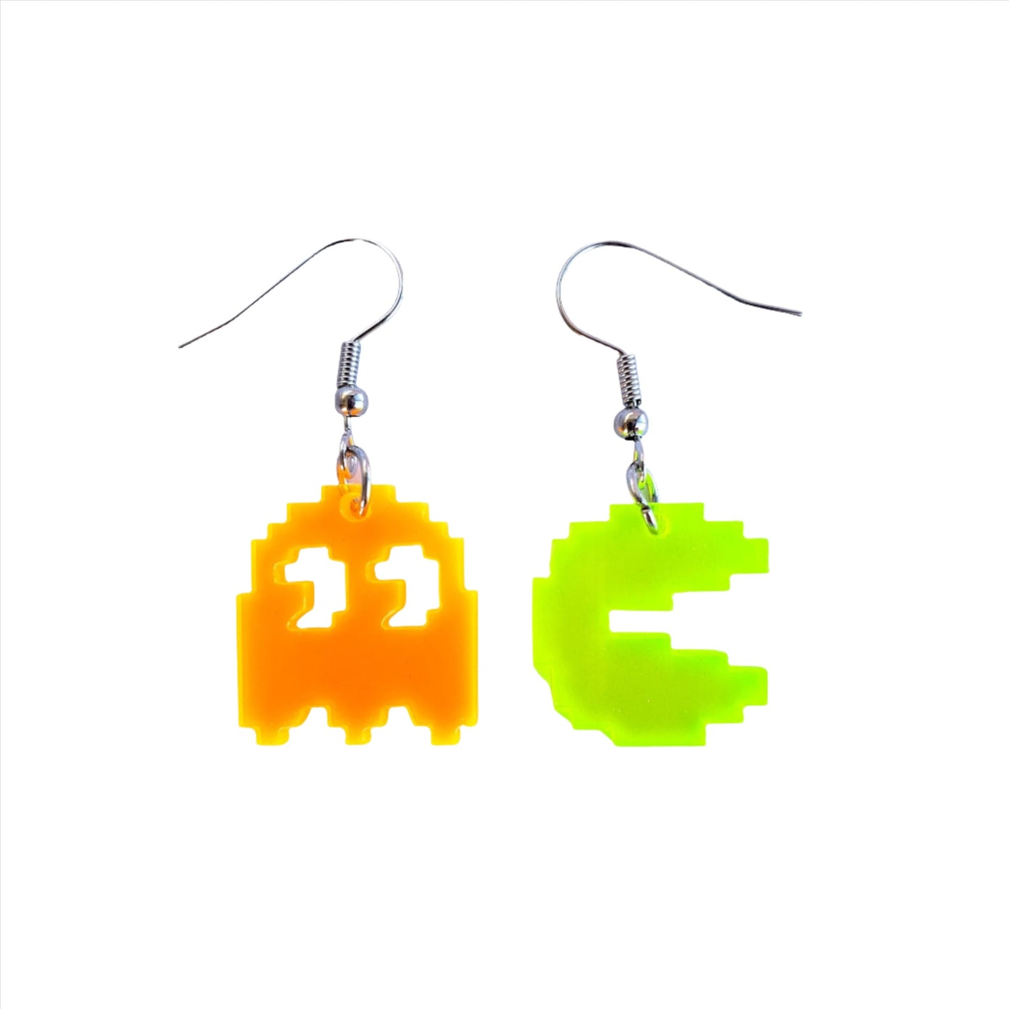 Retro Pac-Man & Ghost Acrylic Earring Set: Fun, Pixel Style Jewelry for Gamers