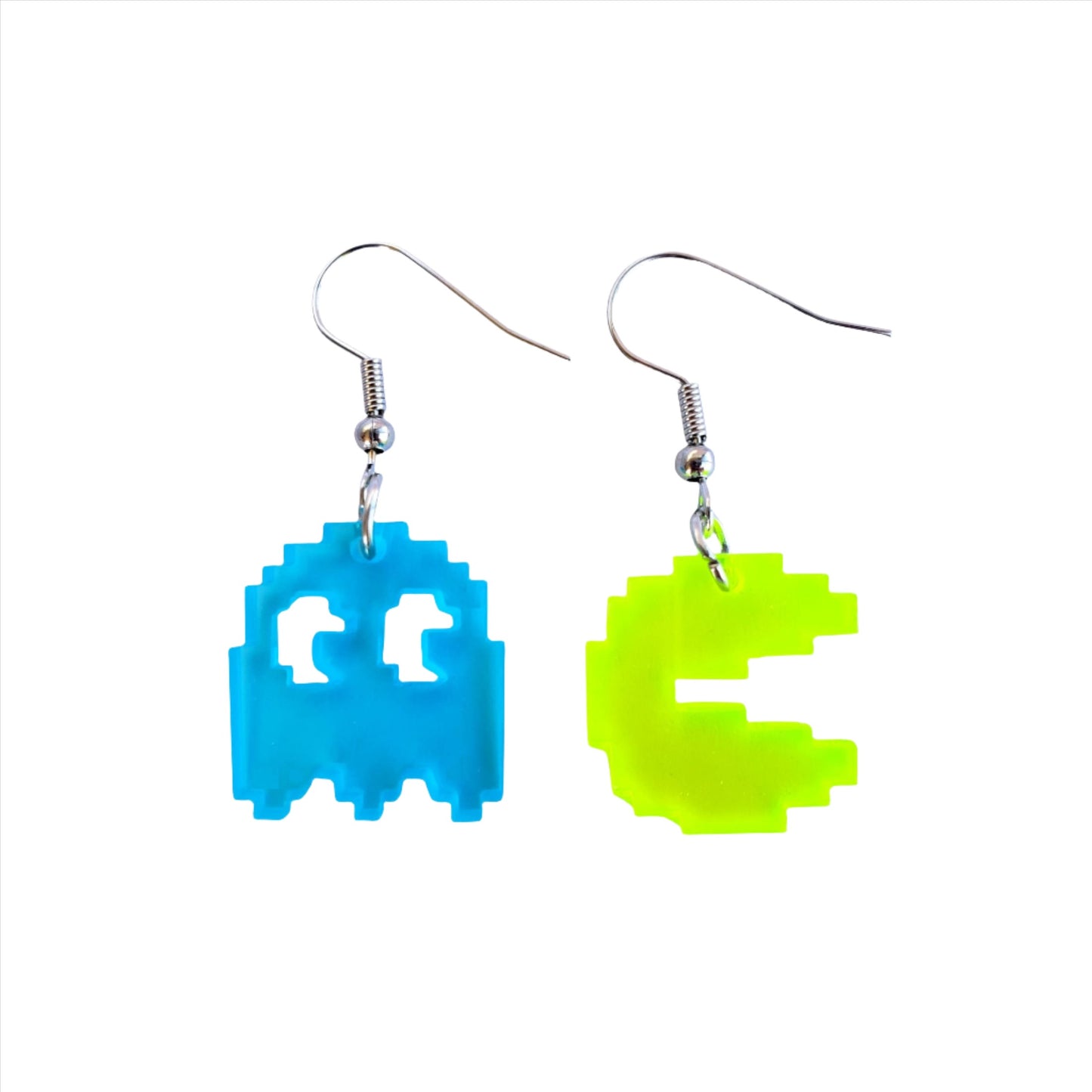 Retro Pac-Man & ghost acrylic earring set, fun pixel style jewelry from classic video game