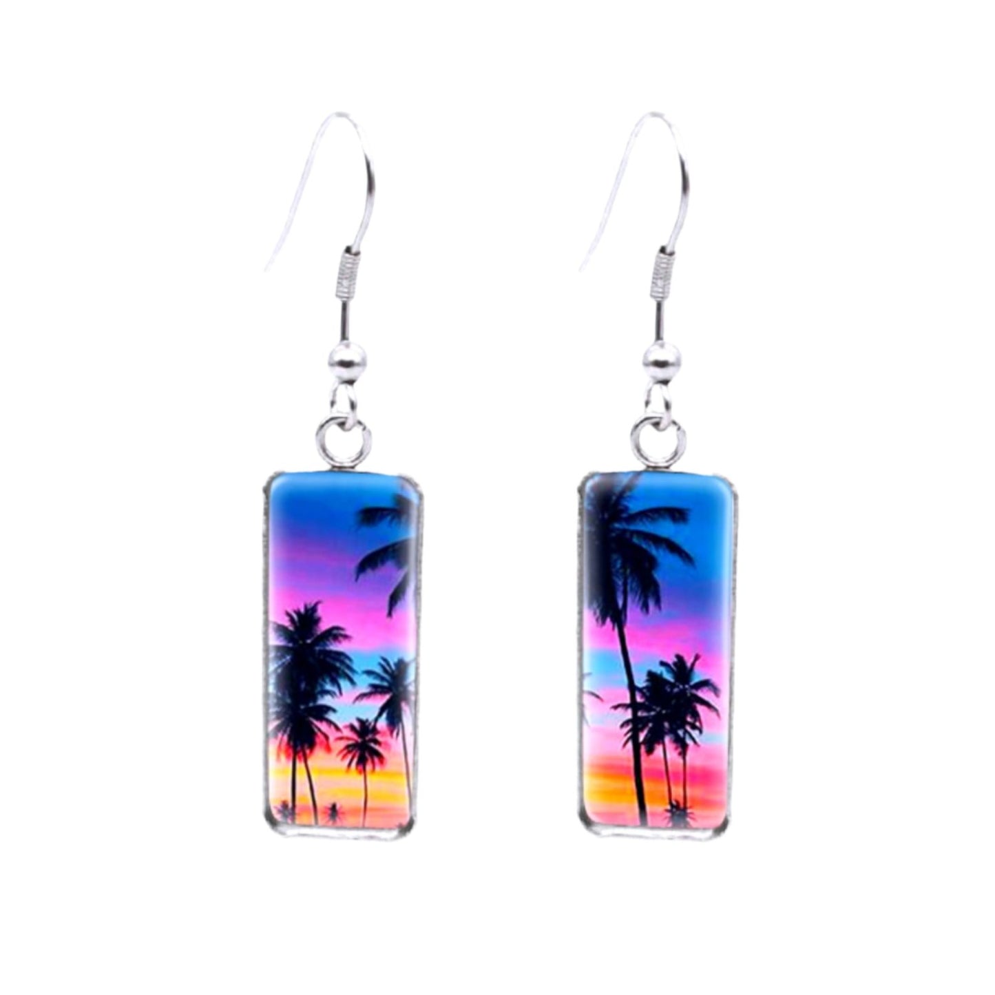 Palm Tree Sunset Sky Dangle Earrings from Confetti Kitty, Only 7.99