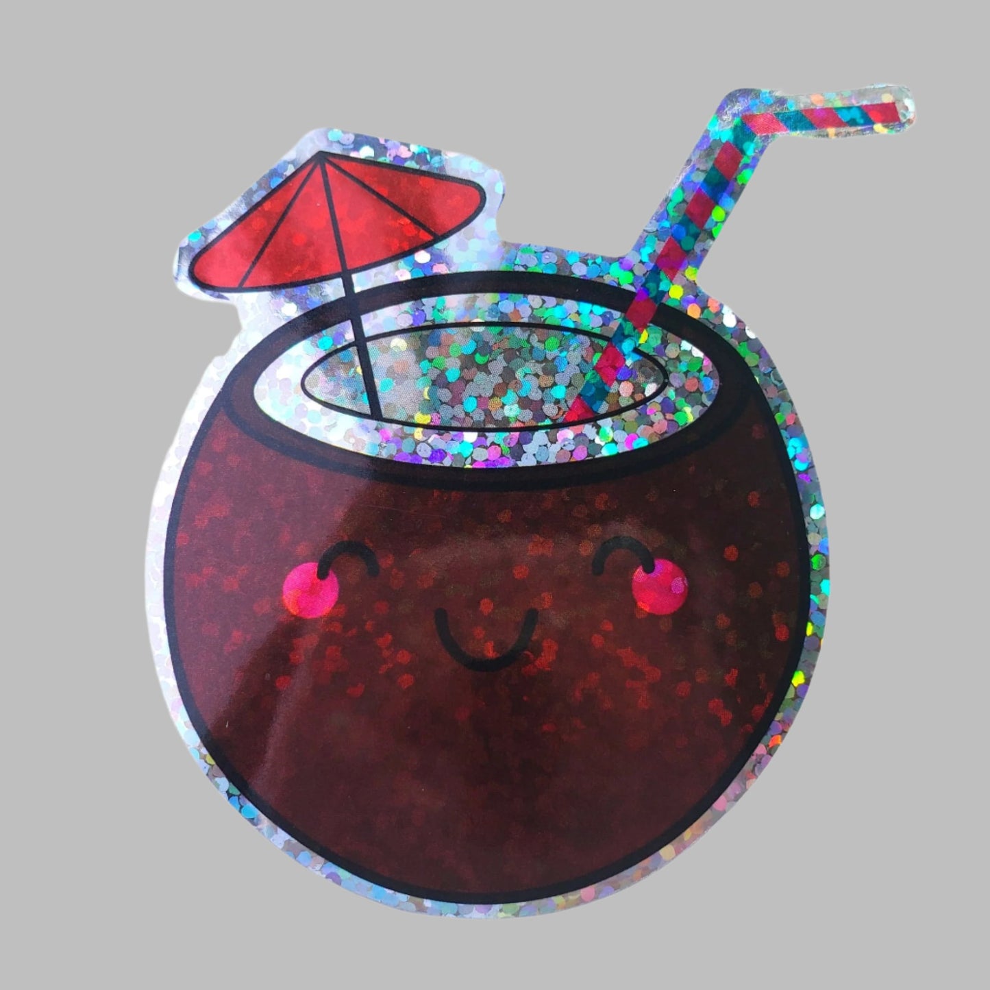 Premium Sticker - Sparkly Holographic Glitter Coconut Drink from Confetti Kitty, Only 2.00