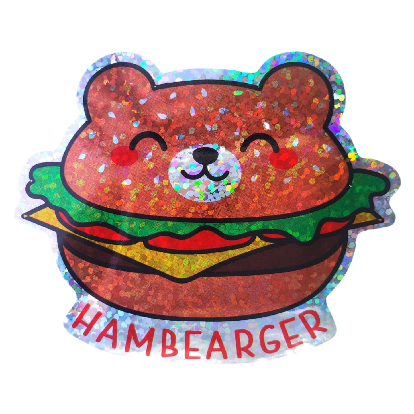 Premium Sticker - Sparkly Holographic Glitter Hambearger Bear Bun from Confetti Kitty, Only 2.00