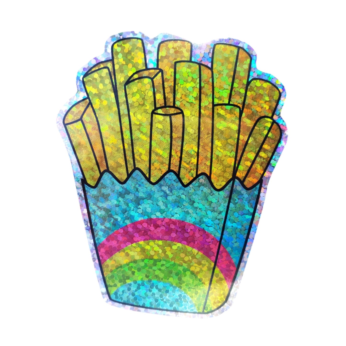 Premium Sticker - Sparkly Holographic Glitter Happy Fries from Confetti Kitty, Only 2.00
