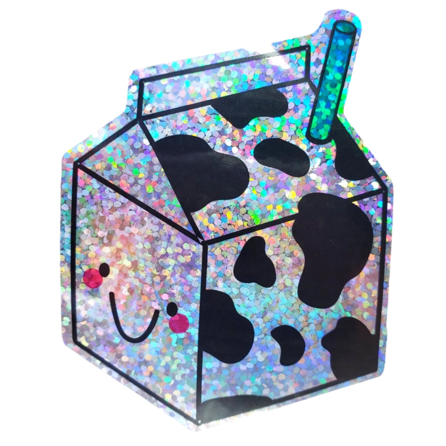 Premium Sticker - Sparkly Holographic Glitter Kawaii Milk Carton from Confetti Kitty, Only 2.00
