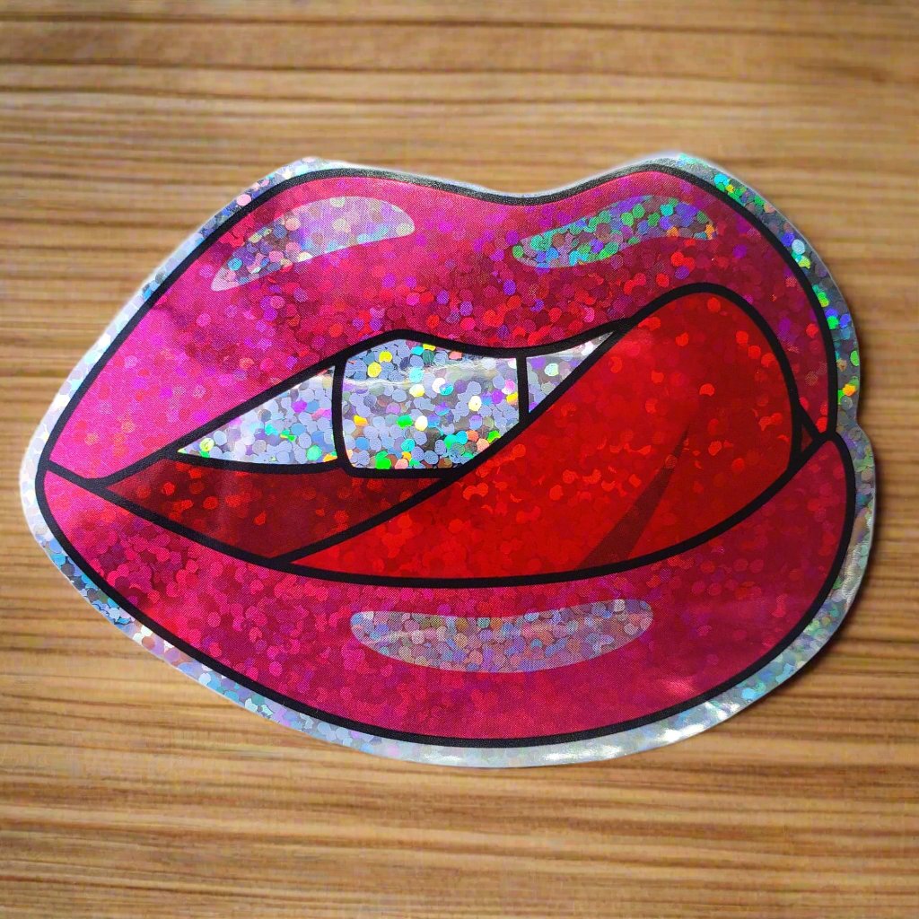 Premium Sticker - Sparkly Holographic Glitter Licking Lips from Confetti Kitty, Only 2.00
