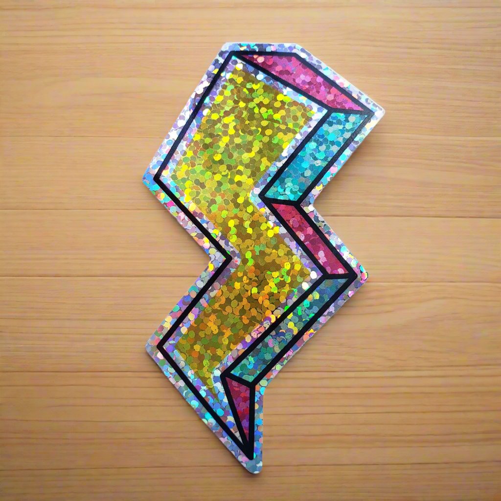 Premium Sticker - Sparkly Holographic Glitter Lightning Bolt from Confetti Kitty, Only 2.00