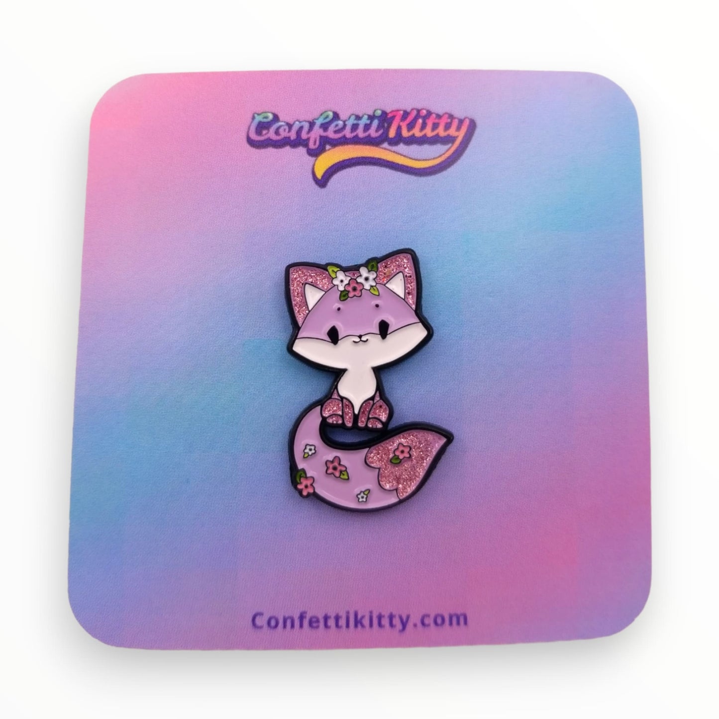 Sparkly Floral Fox Enamel Pin from Confetti Kitty, Only 12.99