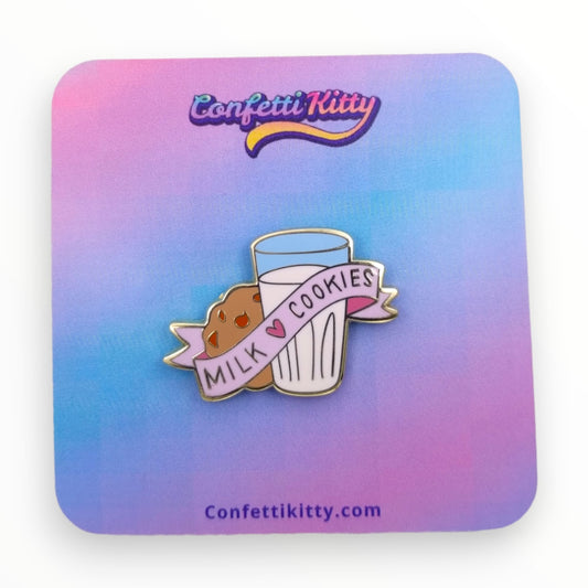 Milk & Cookies Hard Enamel Pin from Confetti Kitty, Only 7.99