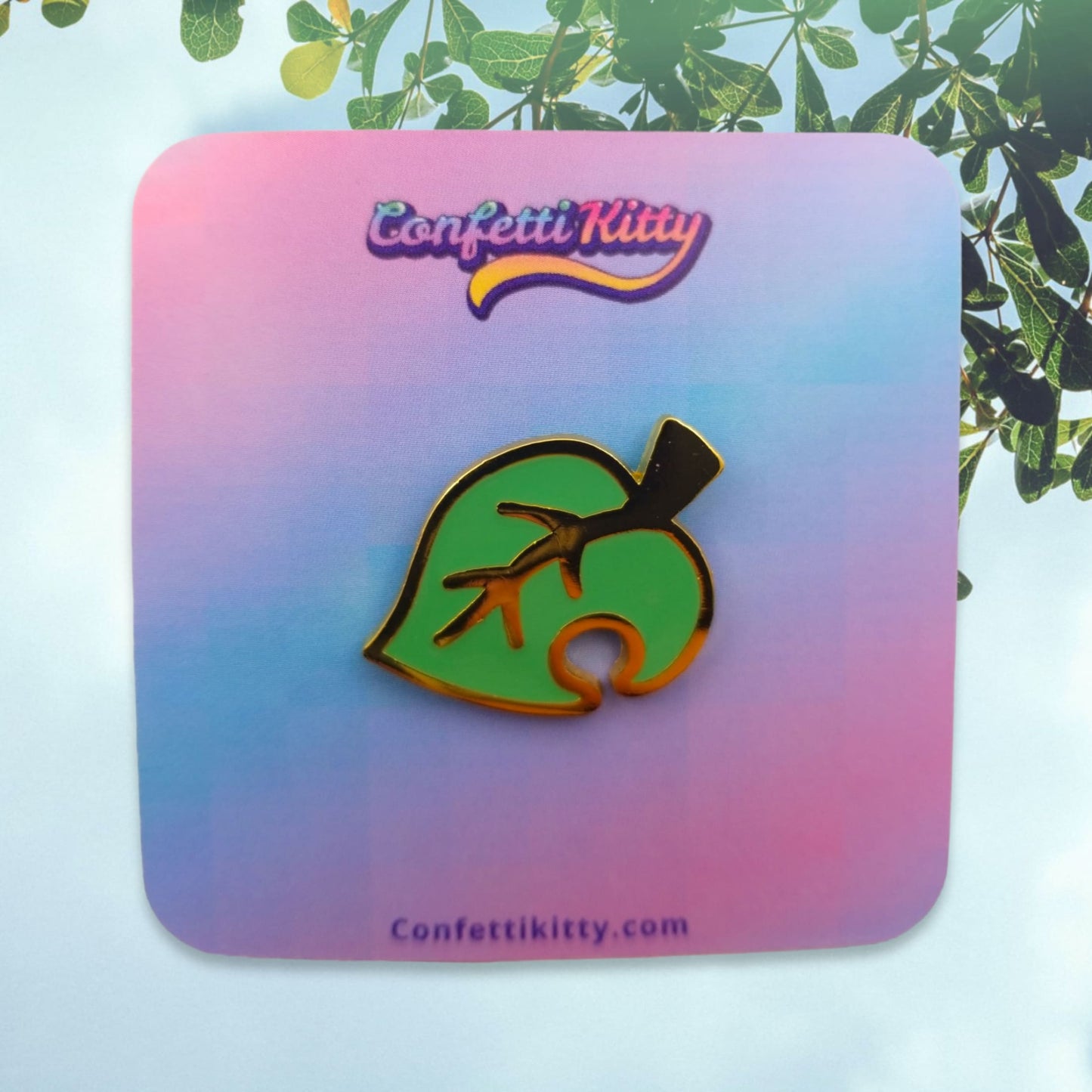 Animal Crossing Leaf Hard Enamel Pin from Confetti Kitty, Only 7.99
