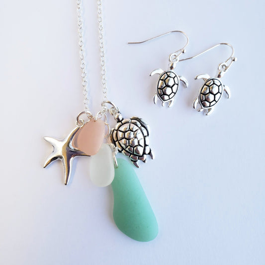 Sea Glass Turtle and Starfish Necklace Set from Confetti Kitty, Only 15