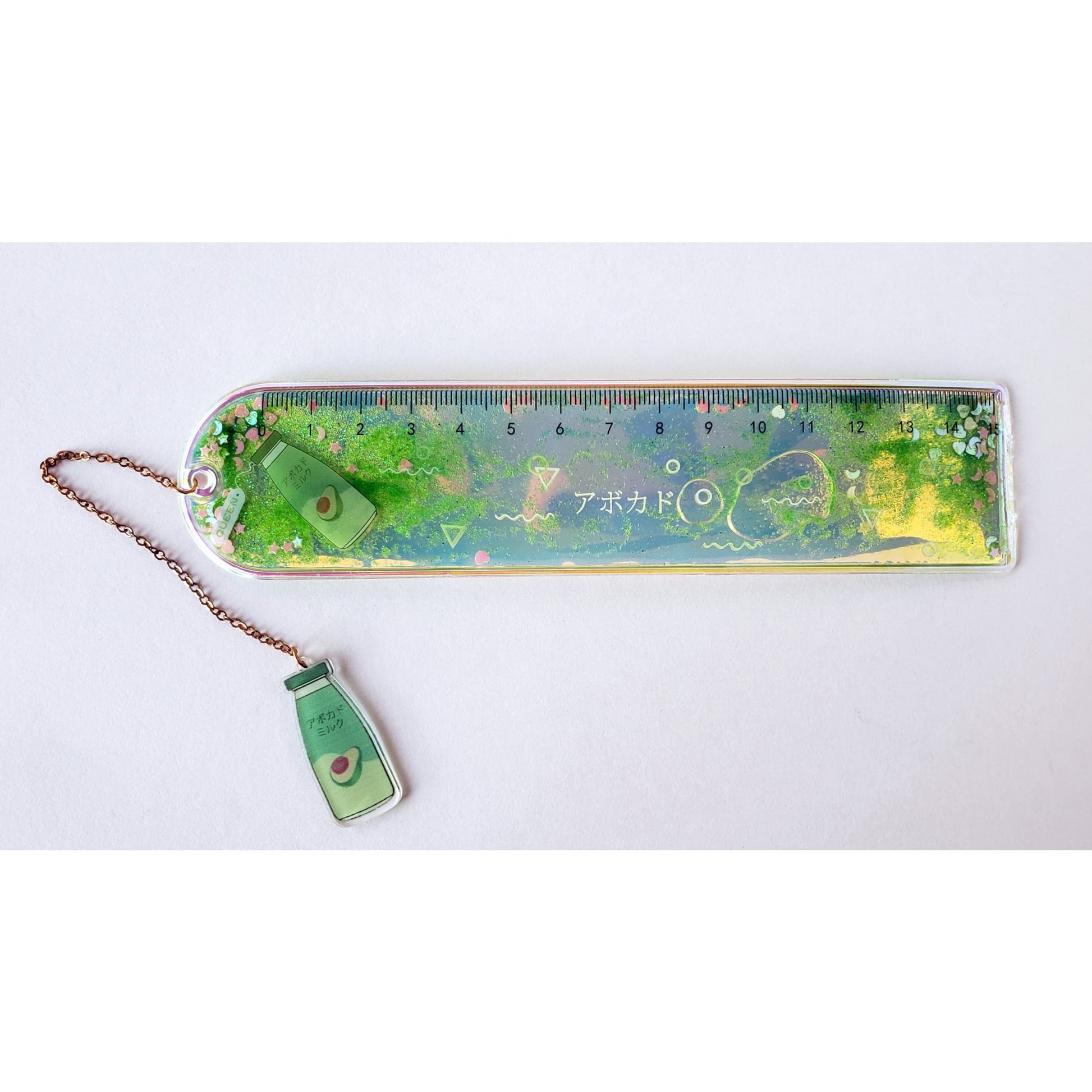 Kawaii Liquid Quicksand Ruler with Chain and Kawaii Charm from Confetti Kitty, Only 4.99