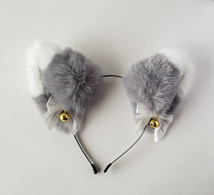 Gray fluffy cat ears headband with soft inner lining