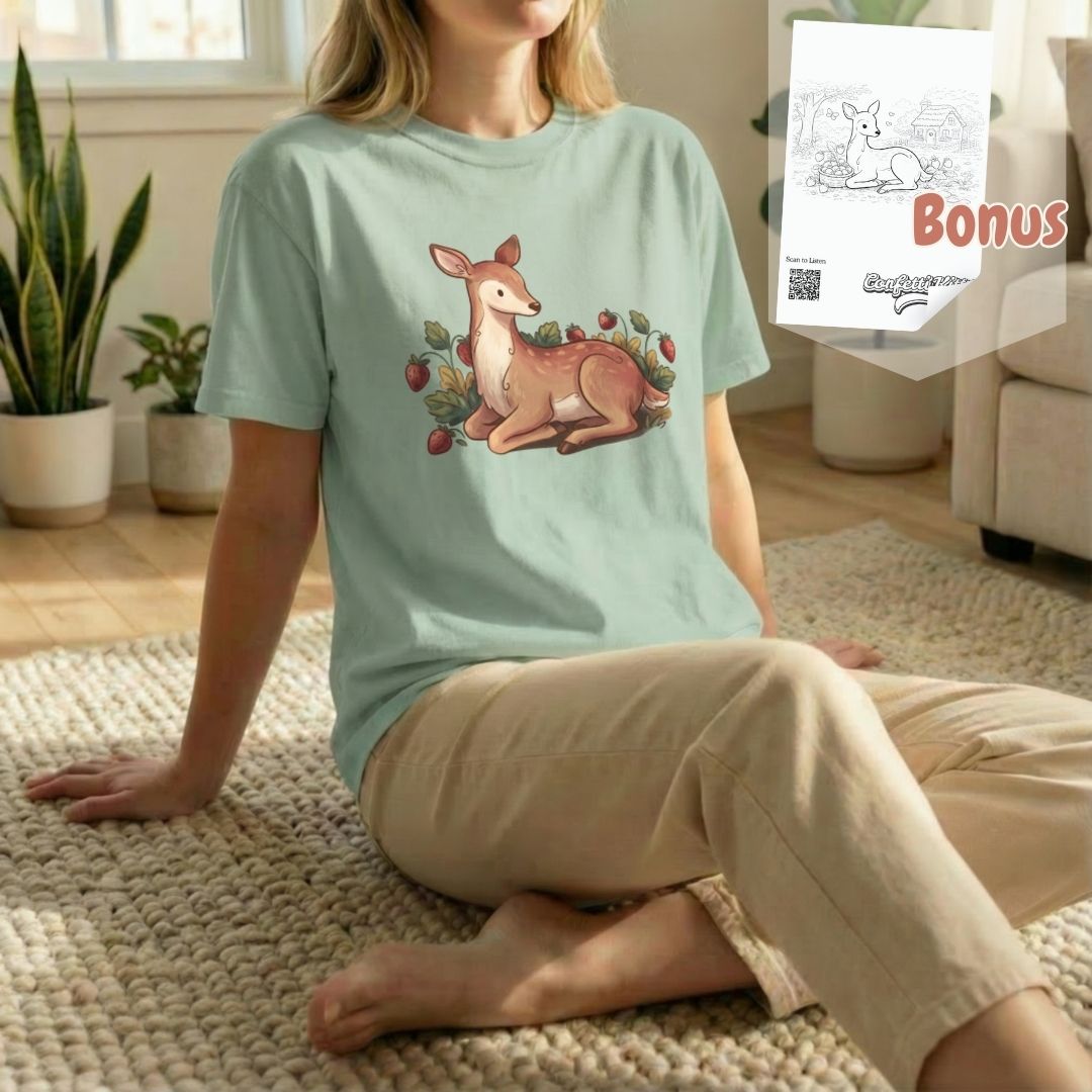 Garden deer t-shirt bundle showing multiple viewing angles in light green