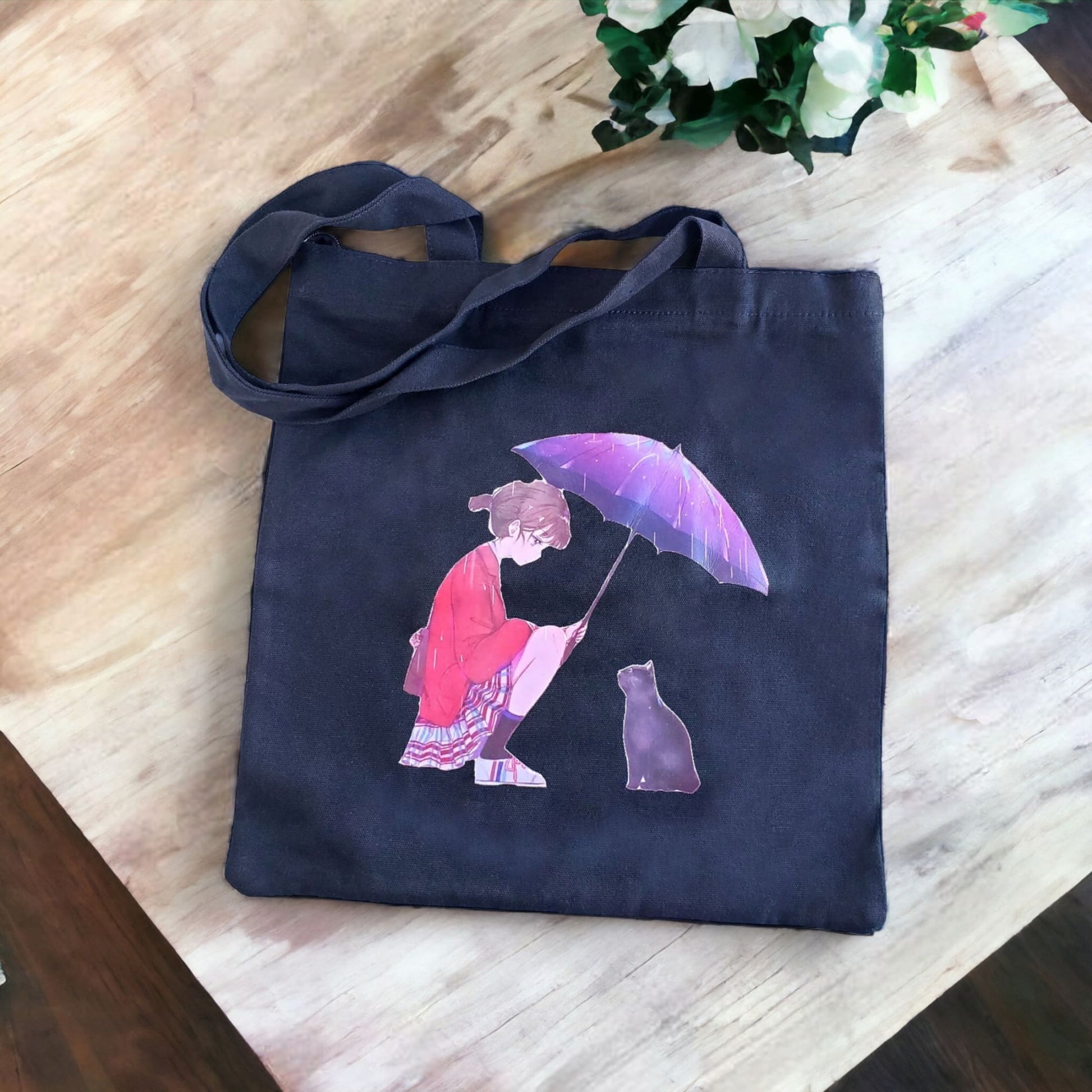 Girl and Cat Canvas Tote Bag Bookbag from Confetti Kitty, Only 9.99