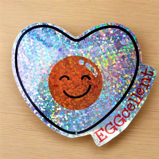 Eggcellent Heart-Shaped Egg Sticker from Confetti Kitty, Only 2