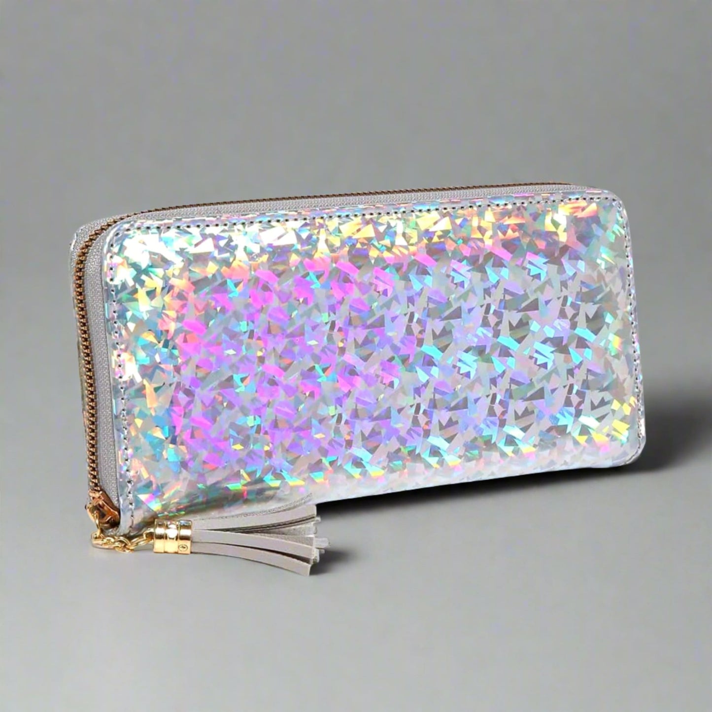 Holographic Long Wallet with Zip Tassel from Confetti Kitty, Only 14.99