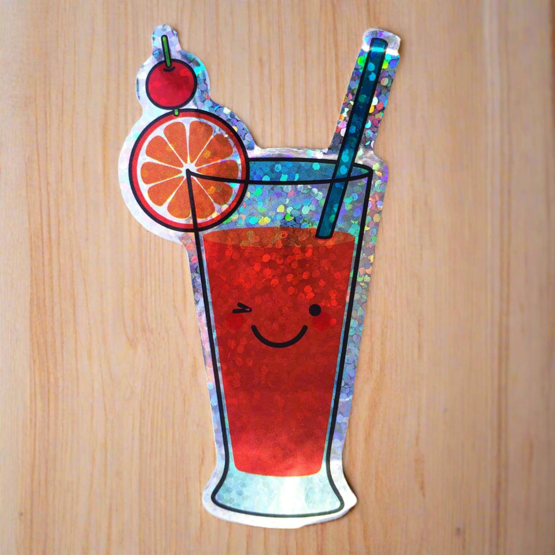 Holographic Winking Cocktail Sticker with Straw & Fruit Garnish from Confetti Kitty, Only 2