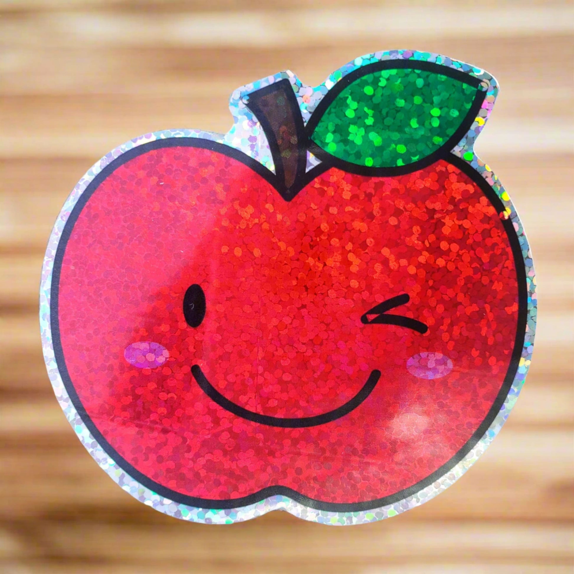 Holographic Winking Kawaii Red Apple Sticker from Confetti Kitty, Only 2