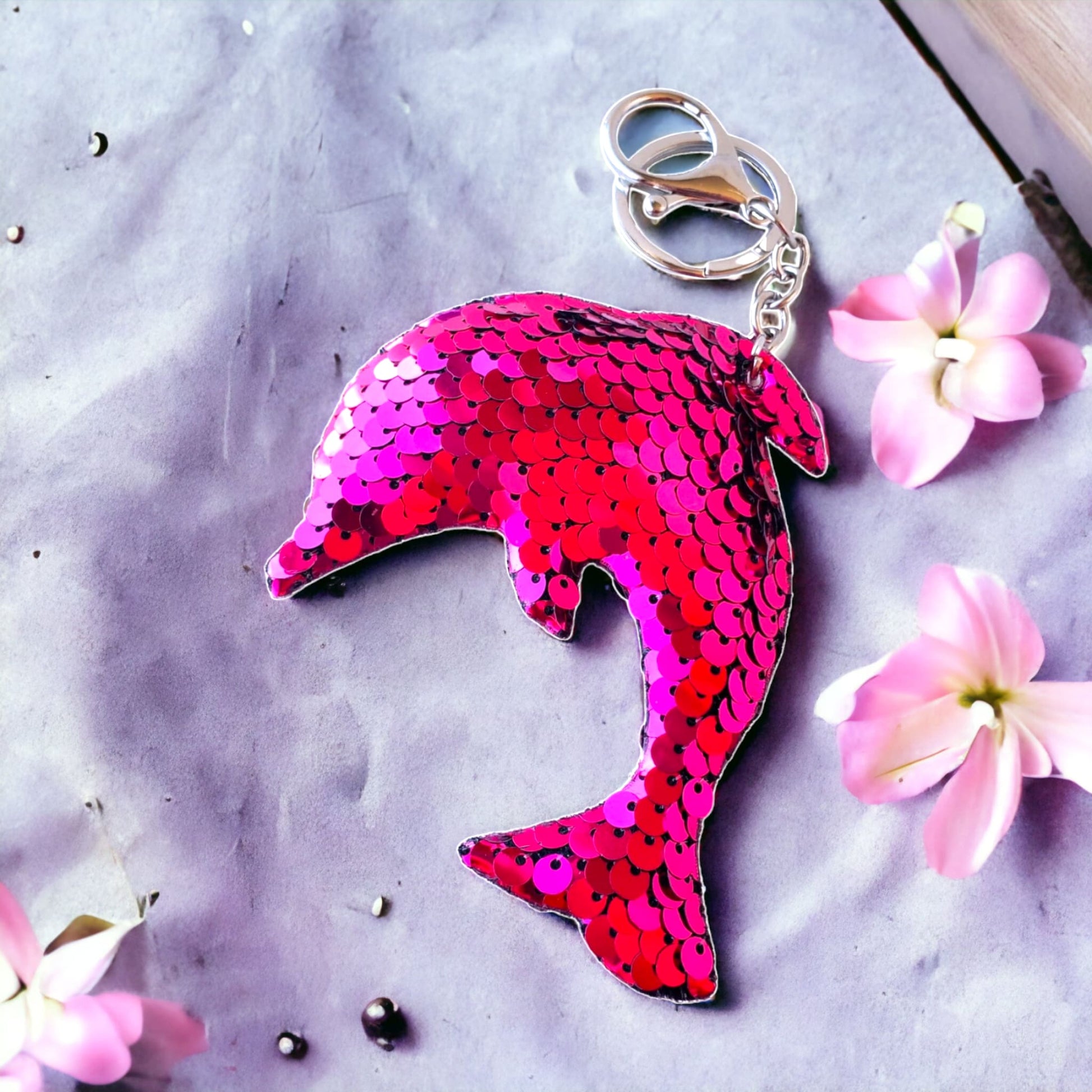 Sequin Dolphin Bag Charm Keychain from Confetti Kitty, Only 2.99