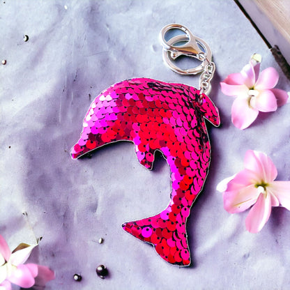 Sequin Dolphin Bag Charm Keychain from Confetti Kitty, Only 1.99