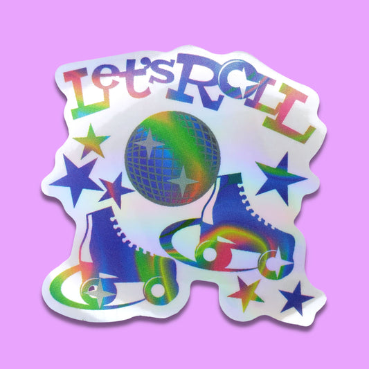Let's Roll Disco Ball Roller Skates Waterproof Holographic Sticker from Confetti Kitty, Only 1
