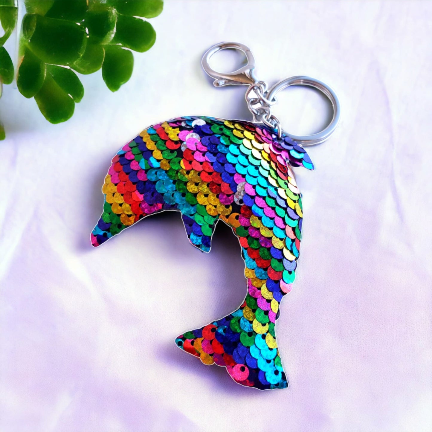 Sequin Dolphin Bag Charm Keychain from Confetti Kitty, Only 1.99