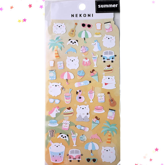 Nekoni Bear at the Beach Summer Journal Stickers from Confetti Kitty, Only 8