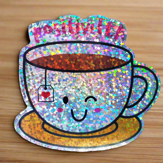 Positivitea Holographic Tea Cup Sticker from Confetti Kitty, Only 2