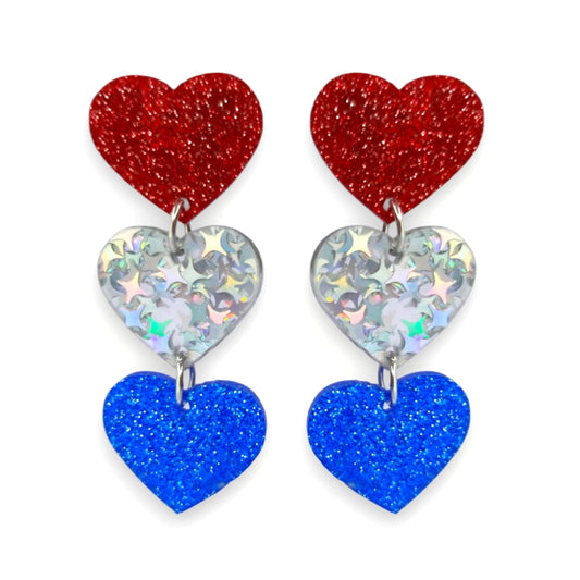 Red White and Blue Dangle Heart Earrings from Confetti Kitty, Only 8