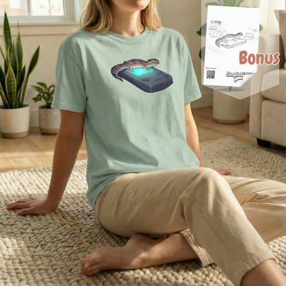 retro gecko tee bundle showing multiple color options including light green, ivory, and orchid