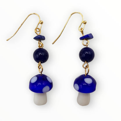 Sapphire Glass Mushroom Earrings from Confetti Kitty, Only 8