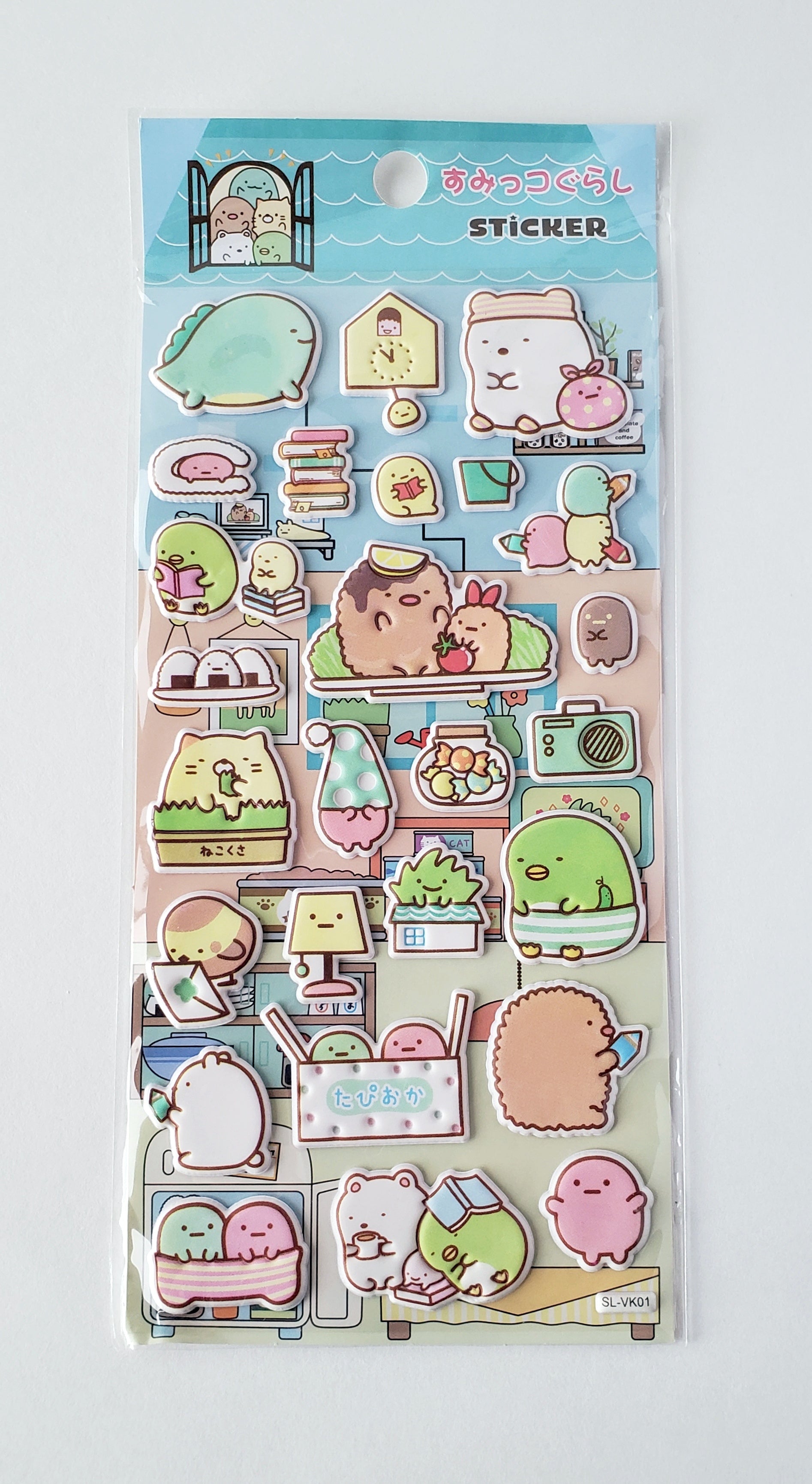 puffy Sumikko Gurashi sleepover sticker sheet on white background showing raised character decals
