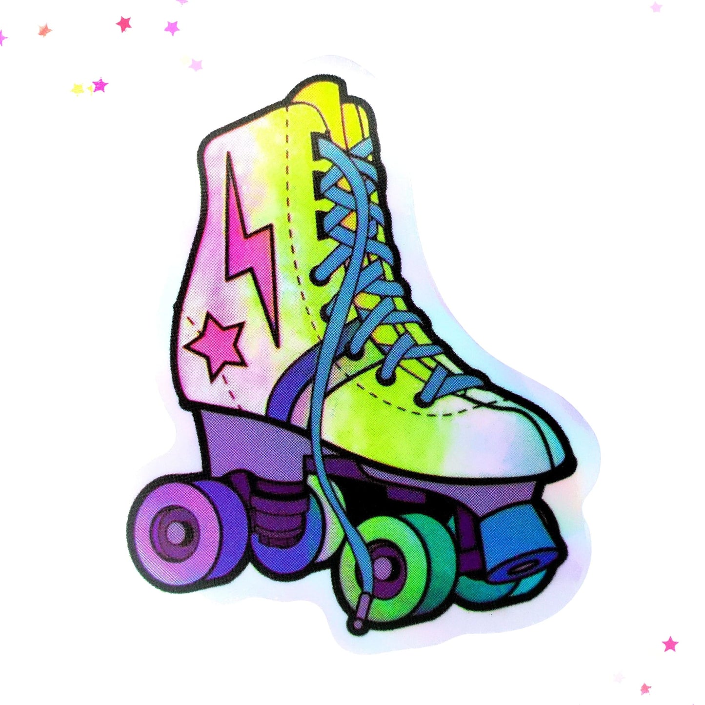 80s Lightning Bolt Star Roller Skate Waterproof Holographic Sticker from Confetti Kitty, Only 1.00