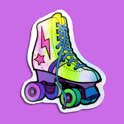 80s Lightning Bolt Star Roller Skate Waterproof Holographic Sticker from Confetti Kitty, Only 1.00